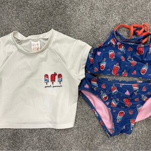 Cat & Jack Blue Popsicle Two-Piece Bikini with White Rash Guard